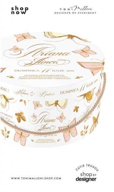 Cutie trusou botez eleganta cu fluturi roz si gold  2
